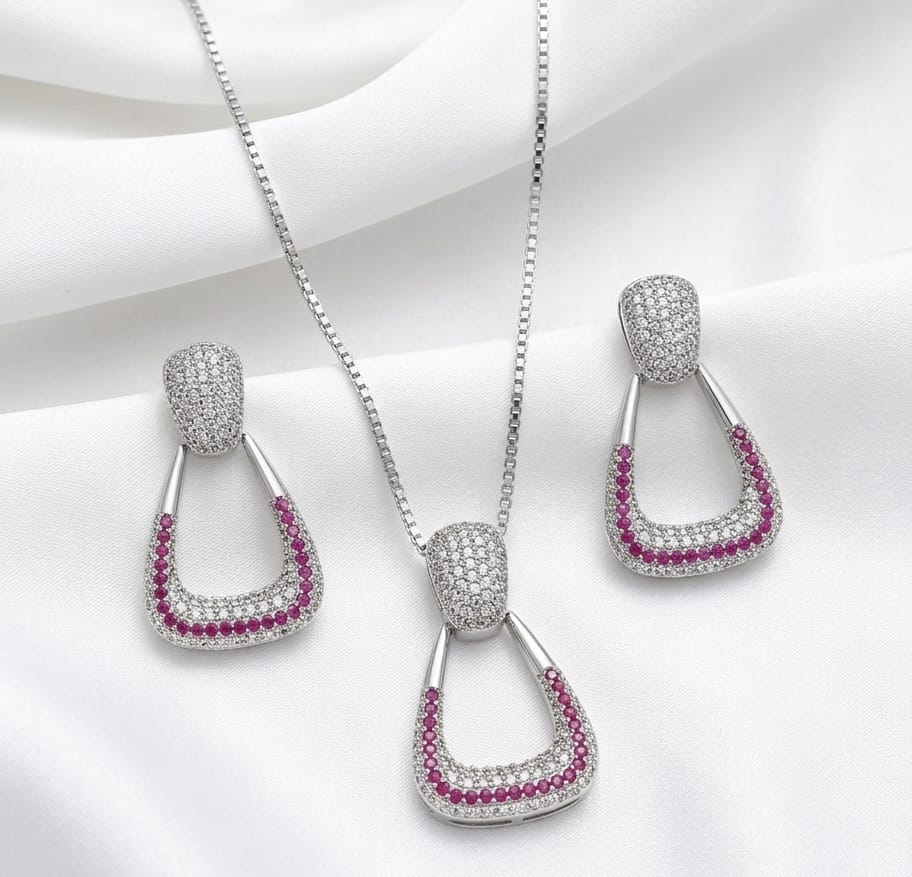 Zircon 2 Pieces Chain Locket With Tops Elegant Jewelry Set