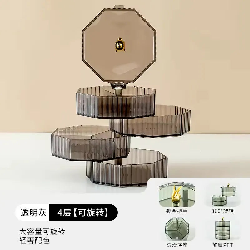 Rotating Jewelry Storage Box with Cover – Round Makeup & Accessories Organizer