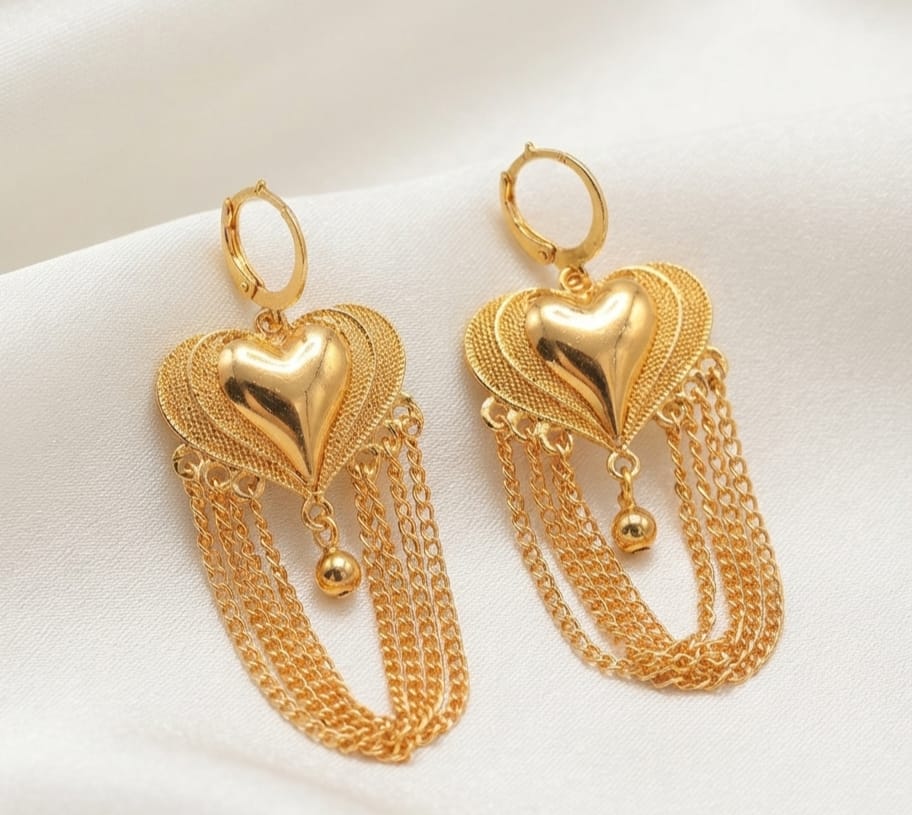 Heart Design Printed Gold Plated Earrings