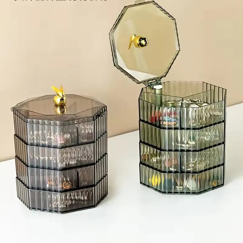 Rotating Jewelry Storage Box with Cover – Round Makeup & Accessories Organizer