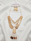 Vintage Style Gold Plated Long Mala With Earrings