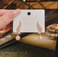 S Shape Crystal Leaf Drop Elegant Pearl Zircon Korean Earing - golden