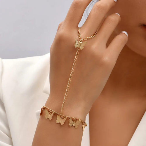 Beautiful Butterfly hand Charm Bracelet For Girls - Golden
