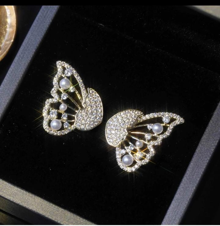 Korean Zircon And Pearl Butterfly front back earrings | Luxury Look Artificial Earrings
