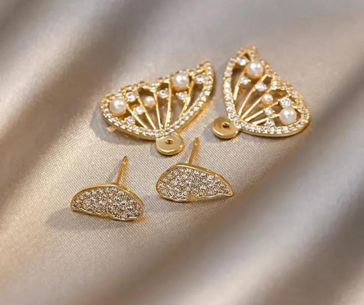 Korean Zircon And Pearl Butterfly front back earrings | Luxury Look Artificial Earrings