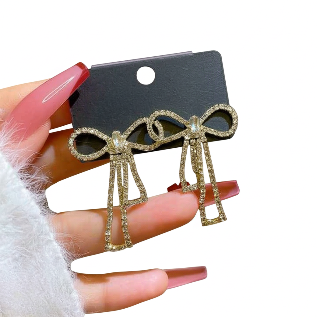 Touch Of Glamour To Your Look With These Bow Shape Zircon Korean Earrings – Color Golden