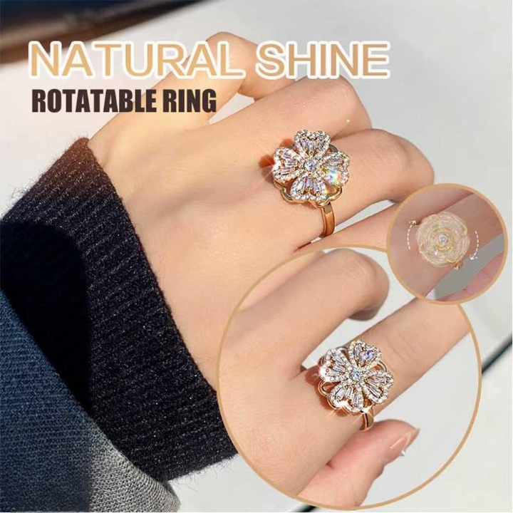 Clover Zircon Rotating Ring – Elegant Adjustable Spinner Ring
