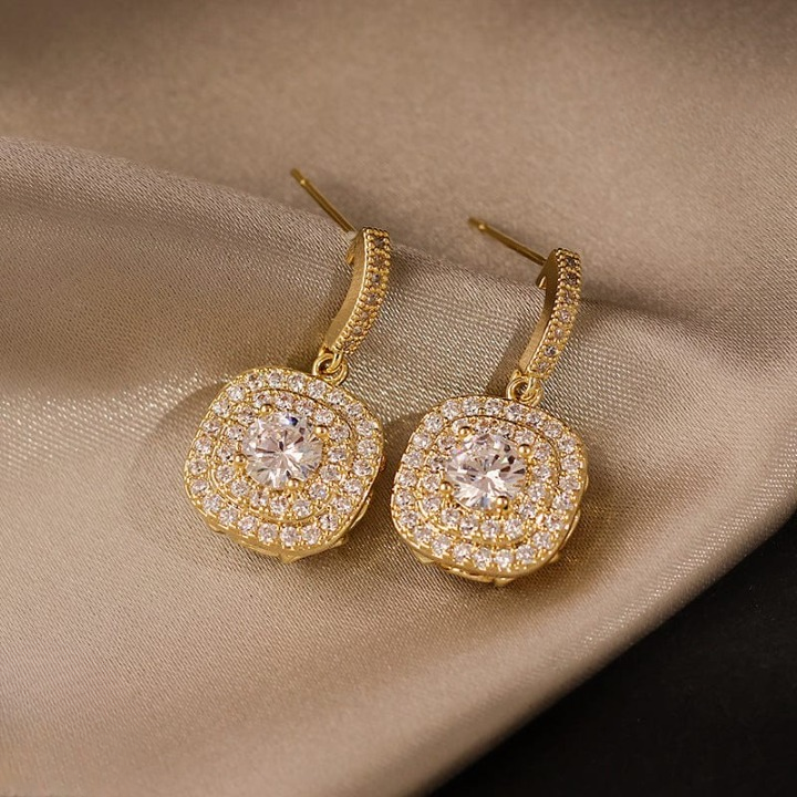 beautifull Sparkling Korean Zircon Earrings – Chic & Timeless Design Available In Golden And Silver Color - Golden