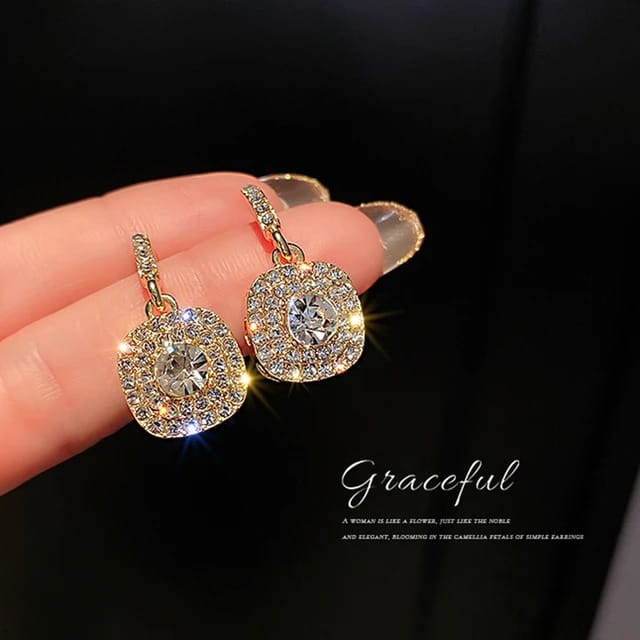 beautifull Sparkling Korean Zircon Earrings – Chic & Timeless Design Available In Golden And Silver Color - Golden