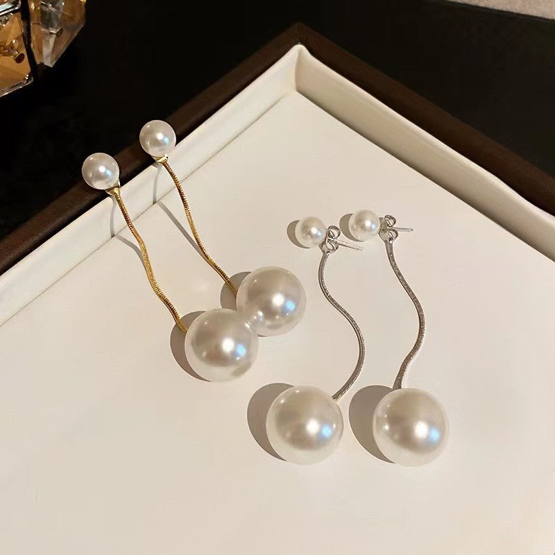 Elegant Pearl Hanging Korean Earrings – Stylish, Lightweight