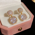 Korean Zircon Crystal Earrings - Golden