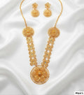 Flower Design Gold Plated Long Mala With Earrings