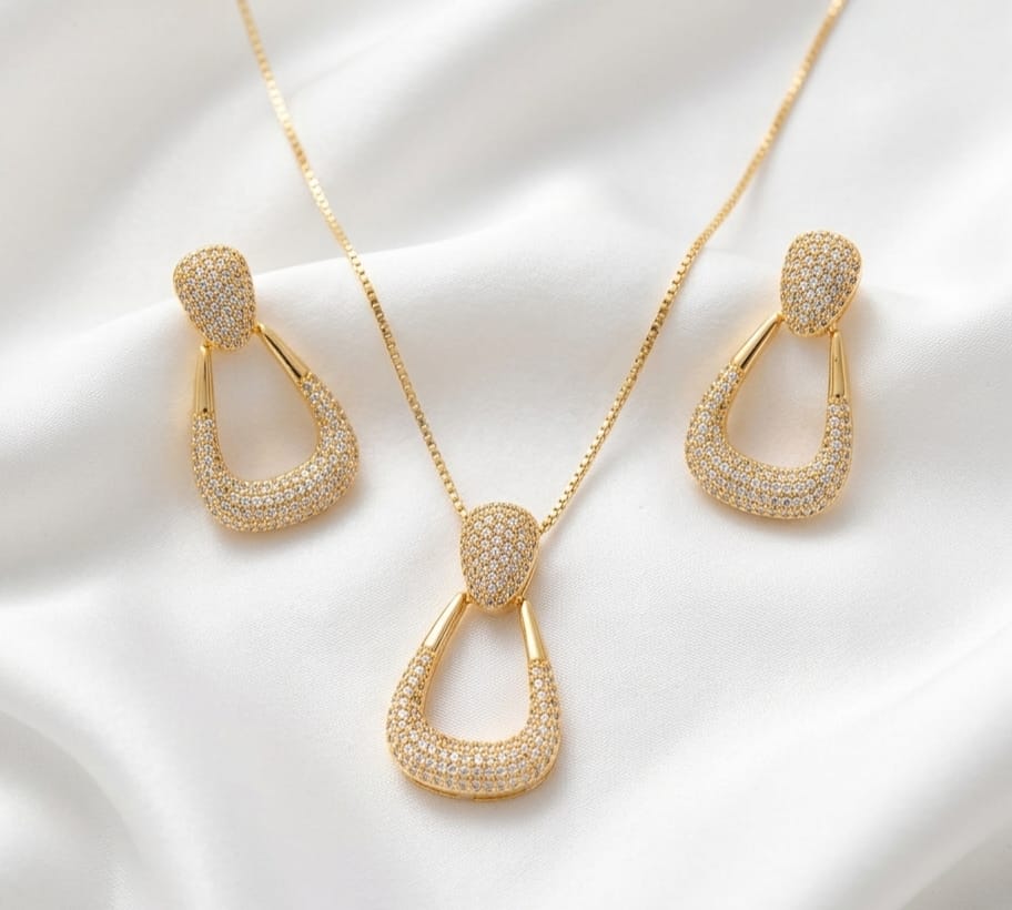Zircon 2 Pieces Chain Locket With Tops Elegant Jewelry Set