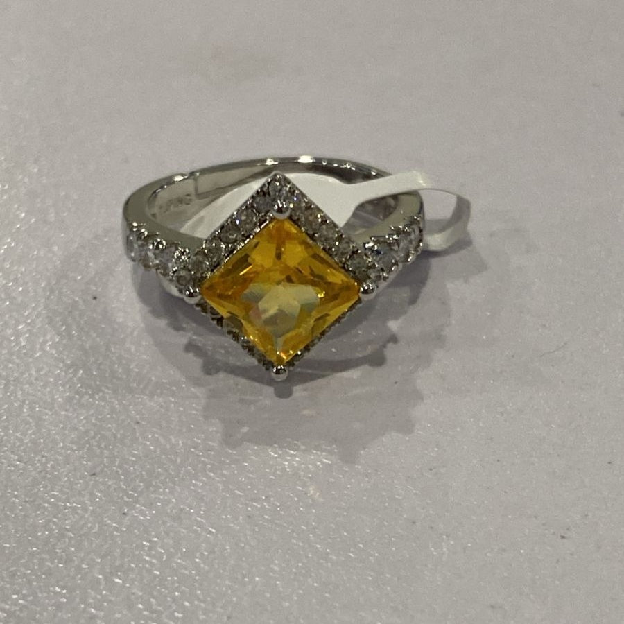 Princess Cut Yellow Citrine Diamond Halo Adjustable Ring Elegant Statement Ring For Women