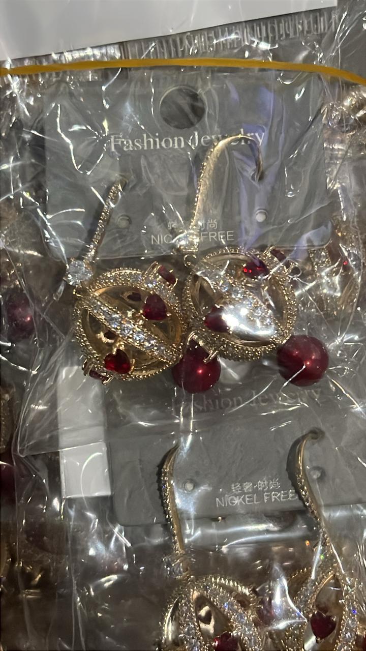 Golden Ruby Orbit Earrings