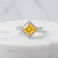 Princess Cut Yellow Citrine Diamond Halo Adjustable Ring Elegant Statement Ring For Women