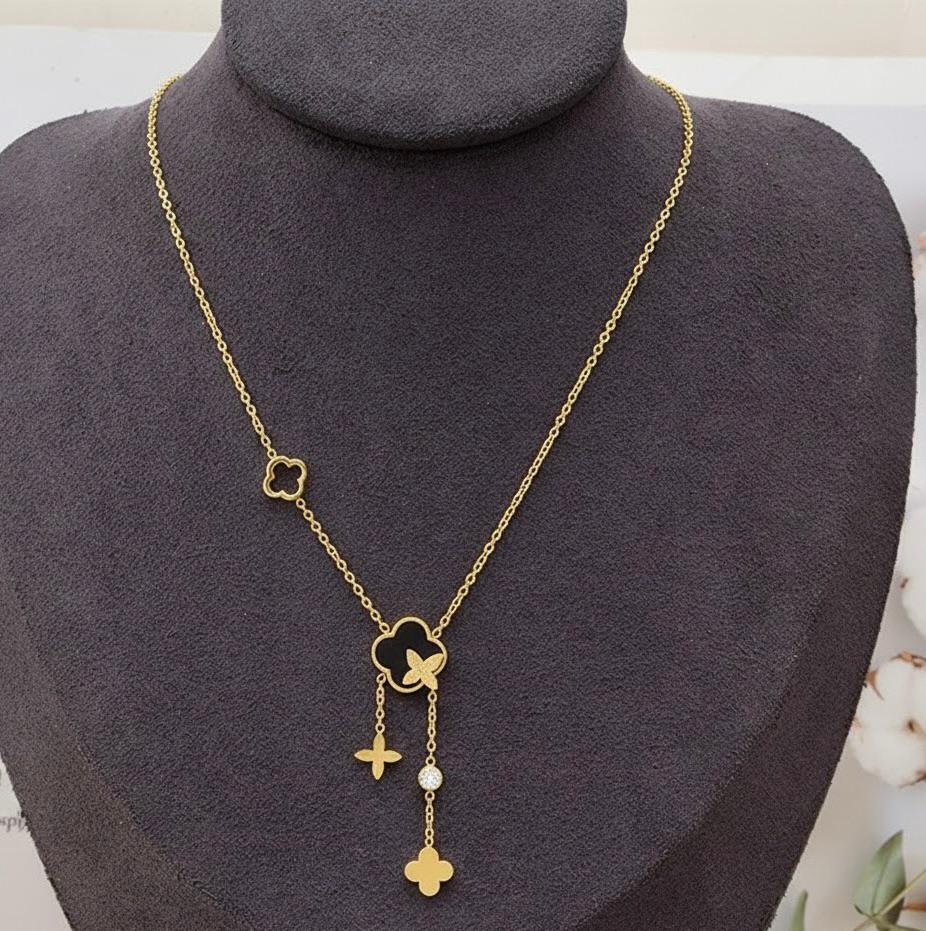 Premium Clover Tassel Drop Necklace – Stainless Steel Y-Shaped Pendant