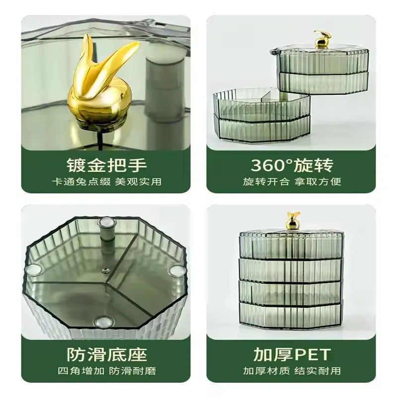 Rotating Jewelry Storage Box with Cover – Round Makeup & Accessories Organizer