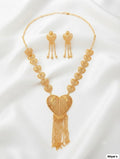 Heart Design Gold Plated Long Mala With Earrings
