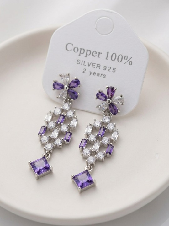 AURA LUXE Amethyst Garden Drop Earrings Elegant Crystal Dangle Earrings For Women