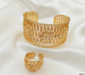Flower Design Adjustable Bangle With Adjustable Ring