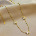 Stainless Steel Necklace Featuring Three White Zircon Square