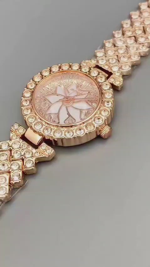 Luxury Floral Crystal Quartz – Rhinestone Bracelet Analog Fashion Wristwatch
