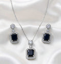 Chain Locket And Earrings Set With Cubic Zirconia Square Stone